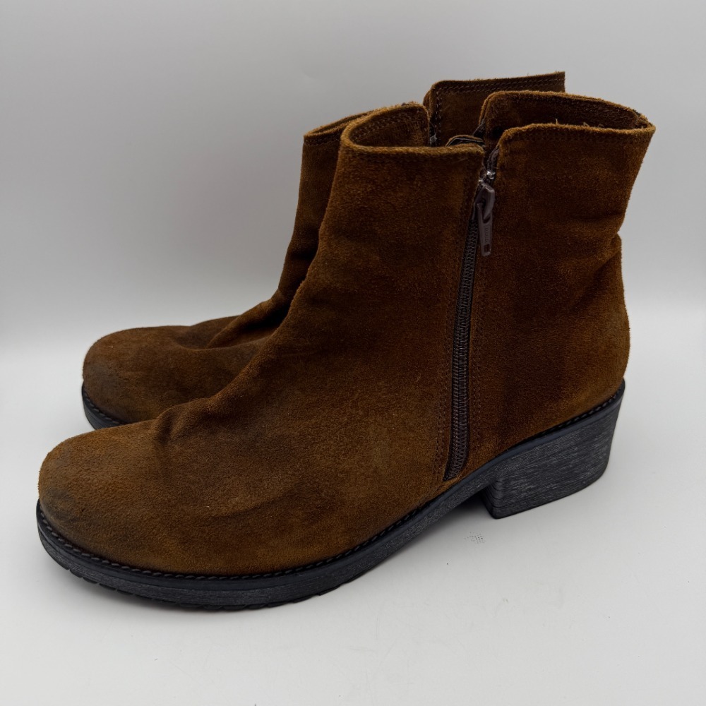 Naot Suede Ankle Boots Brown Leather Block Heel Zip Up Comfort EU‎ 42 US 11